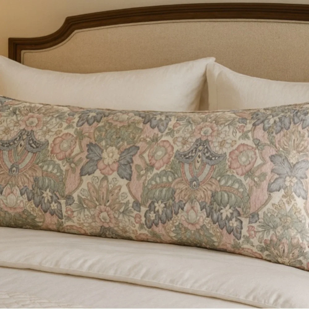 Vintage Crown Craft Muted Floral Pattern King Size Pillow Sham USA Made 35”x 20”